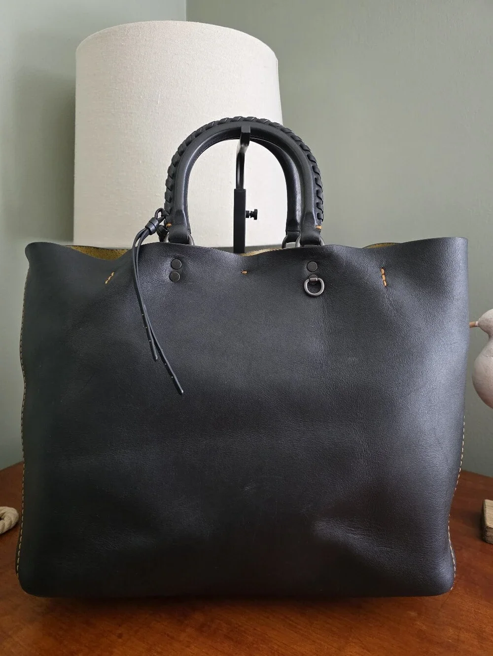 Coach 59981 Rogue Tote Whipstitch Black Leather Carryall Bag w/ Pouch